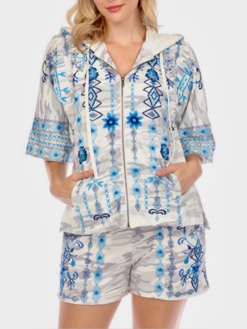 JOHNNY WAS Embroidered Camouflage Shorts